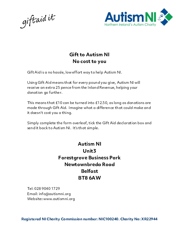 Autism NI Gift Aid Form