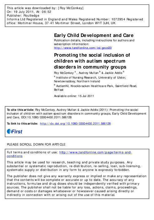 Promoting the Social Inclusion of Children with Autism Spectrum Disorders in Community Groups (2011)