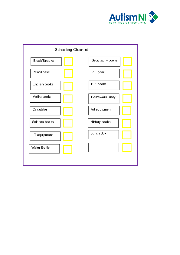 Schoolbag checklist (Secondary)